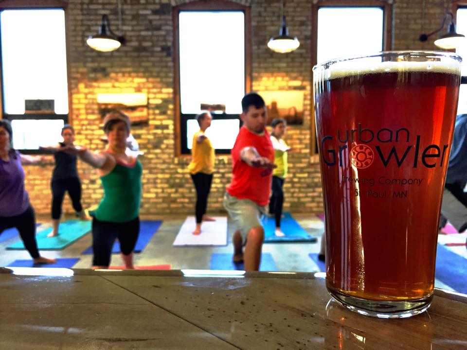 GetKnit Doing Yoga At Urban Growler Brewery in St. Paul
